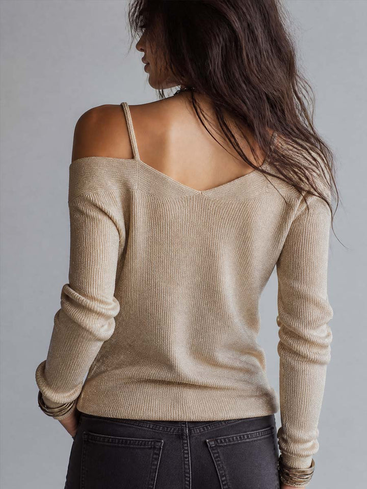 Retro Cold Shoulder Knit Blouse