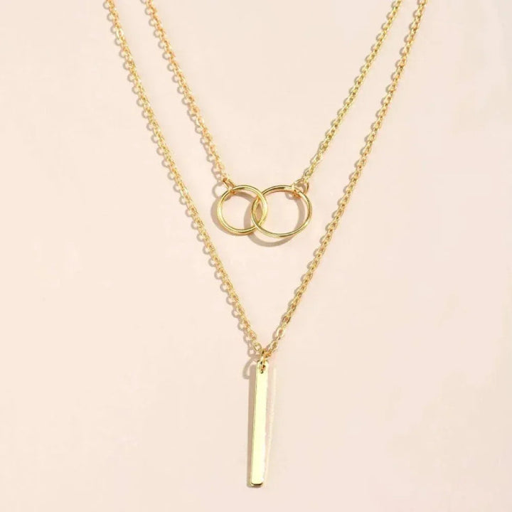 Retro Gold Double Circle Pendant Necklace
