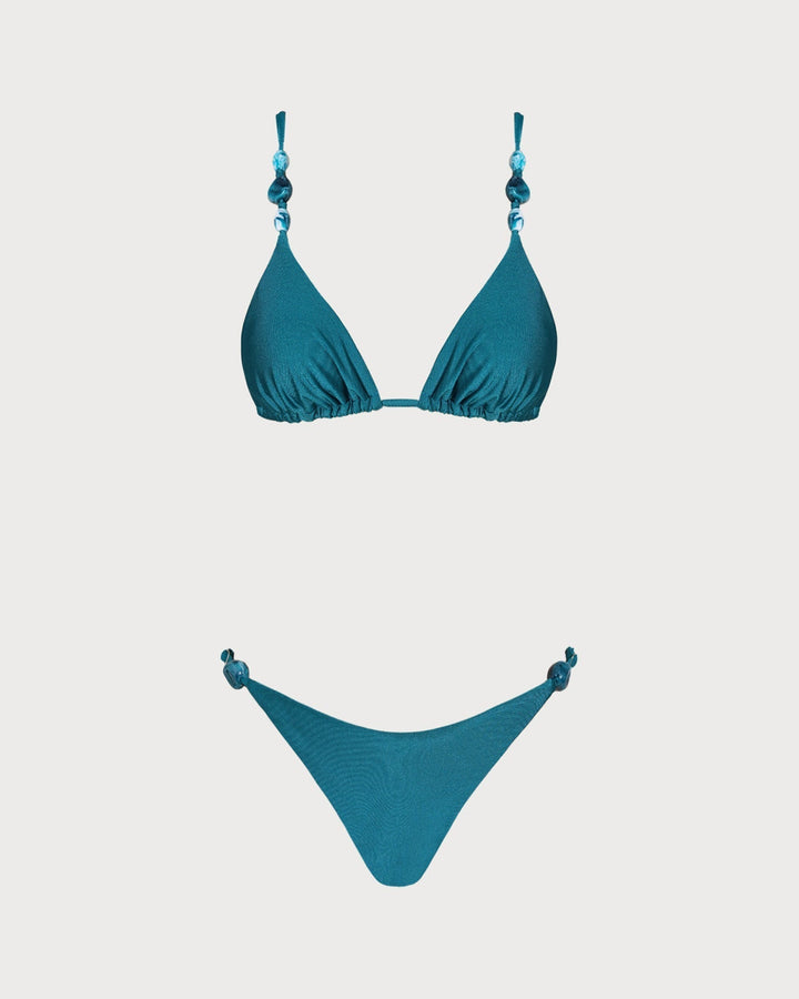 Clara & Sophia | Ruched Triangle Bikini Set for Women in Turquoise