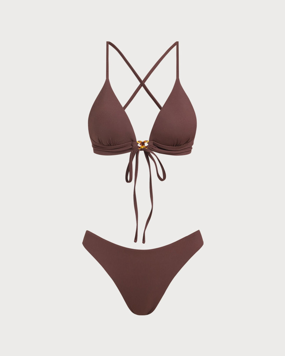 Clara & Sophia | Ribbed Knot Bikini Set for Women in Brown