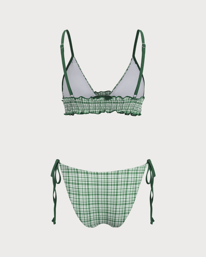 Clara & Sophia | Plaid Drawstring Bikini Set for Women in Green