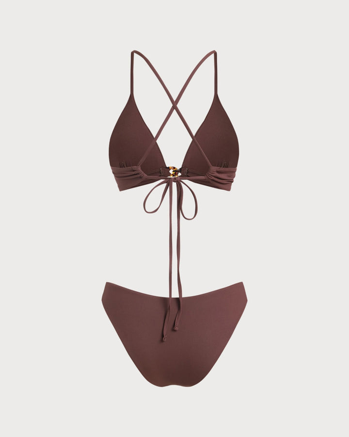 Clara & Sophia | Ribbed Knot Bikini Set for Women in Brown