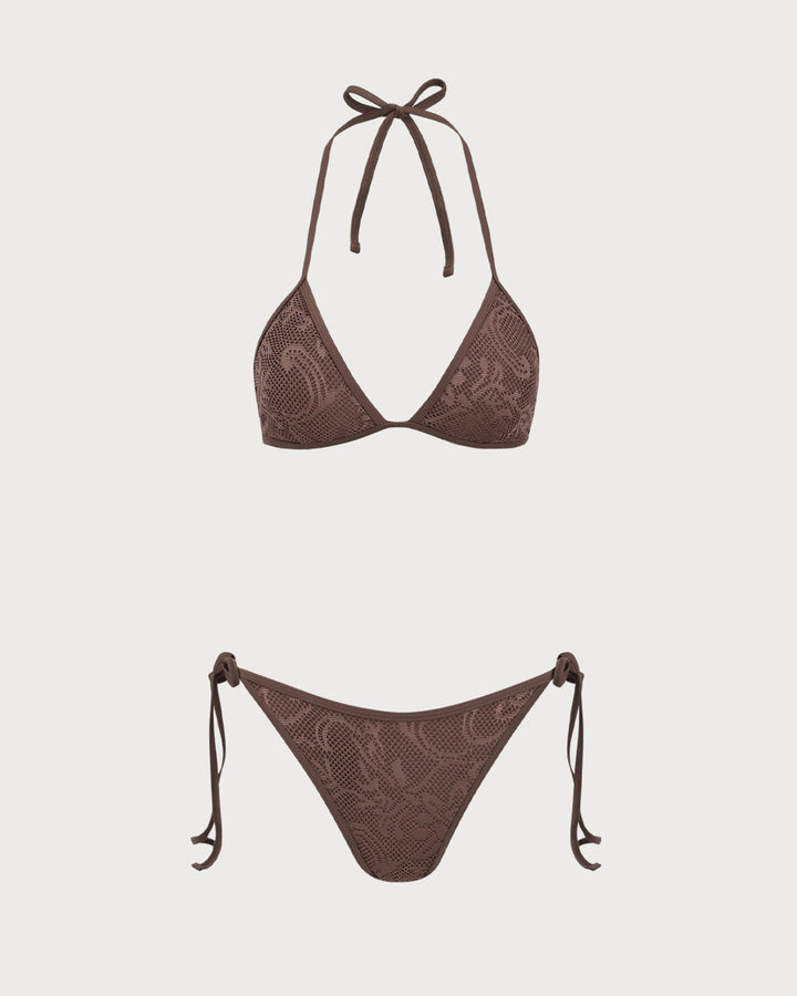 Clara & Sophia | Textured Halter Bikini Suit for Women in Brown
