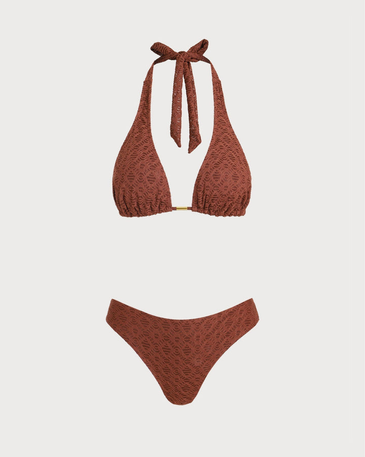 Clara & Sophia | Brown Jacquard Three-Piece Set