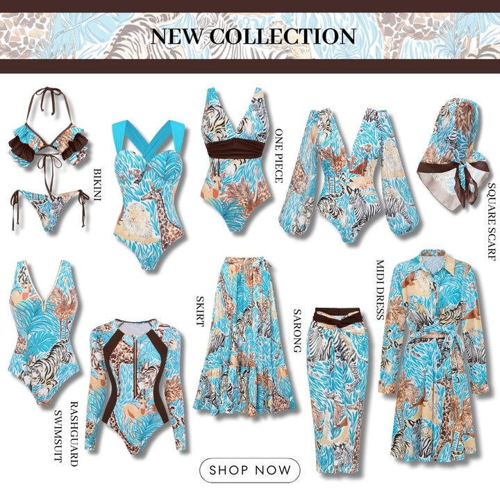 Color Block Animal Print Swimsuit Set(s)
