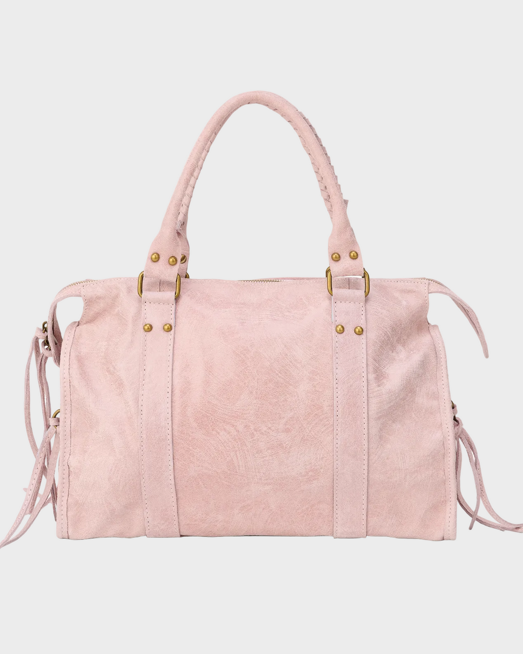 Vanilla Pink Shoulder Bag with Zip Closure and Gold-Tone Hardware