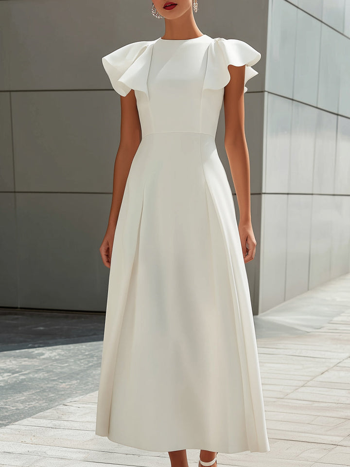 Ruffle Sleeve Structured A-Line Maxi Dress