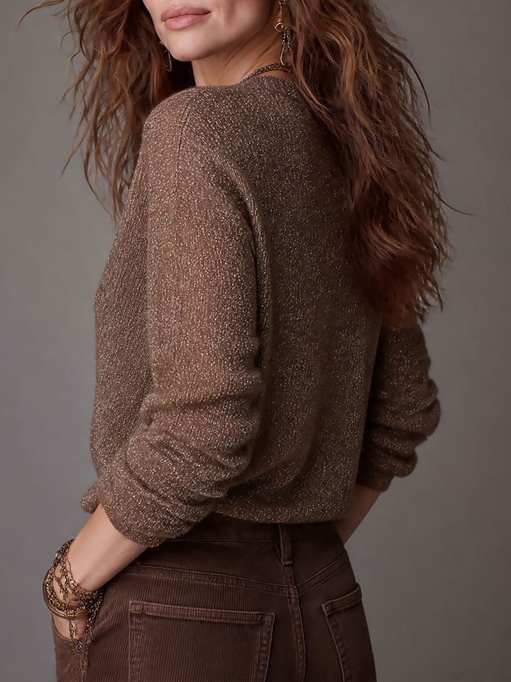 Boho Wrap V-Neck Metallic Knit Sweater