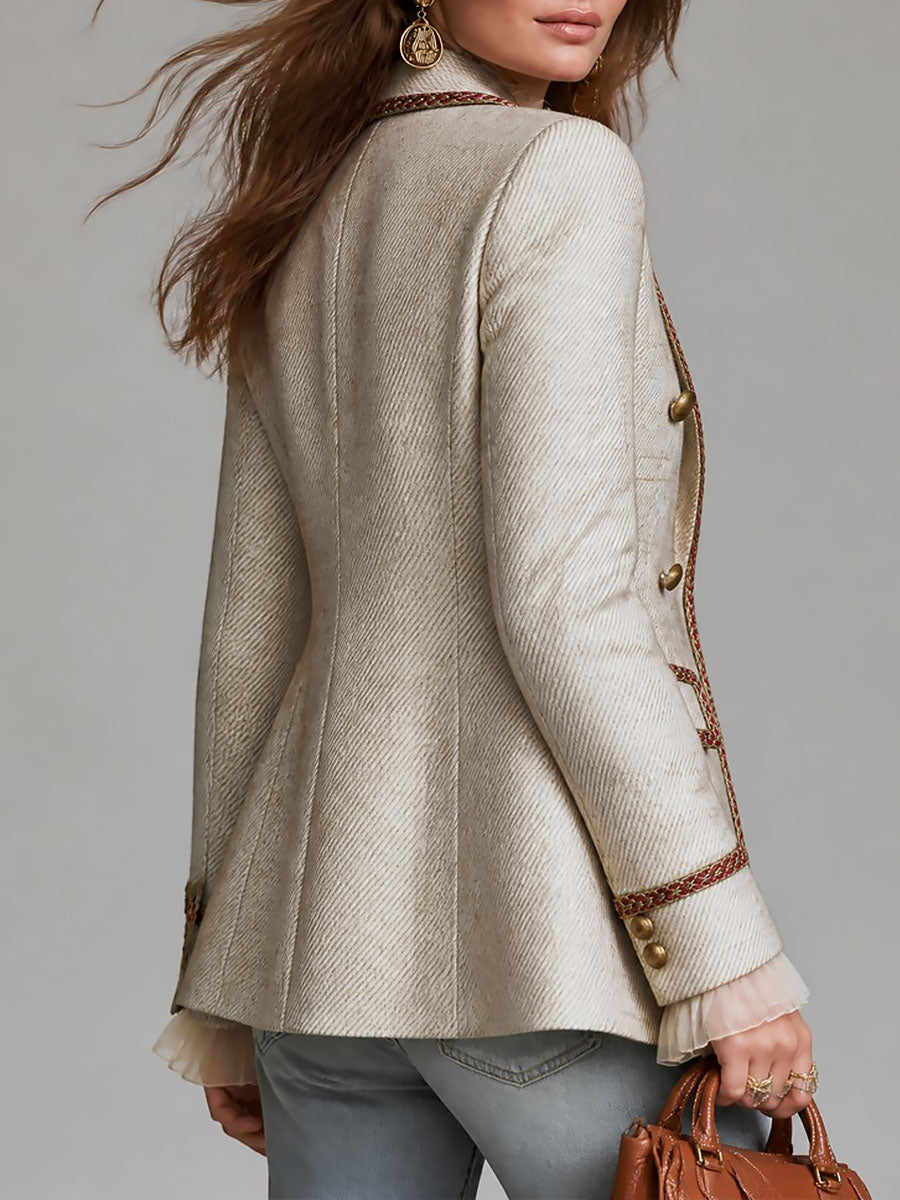 Quiet Luxury Double-Breasted Braided Trim Tweed Blazer