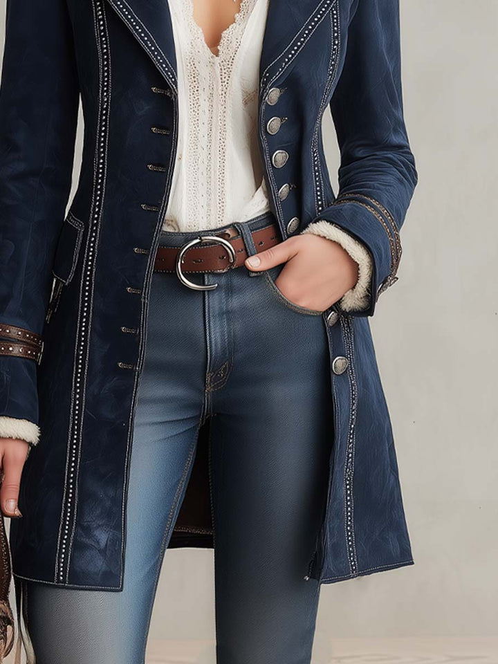 Vintage Contrast Trim Polyester Suede Coat