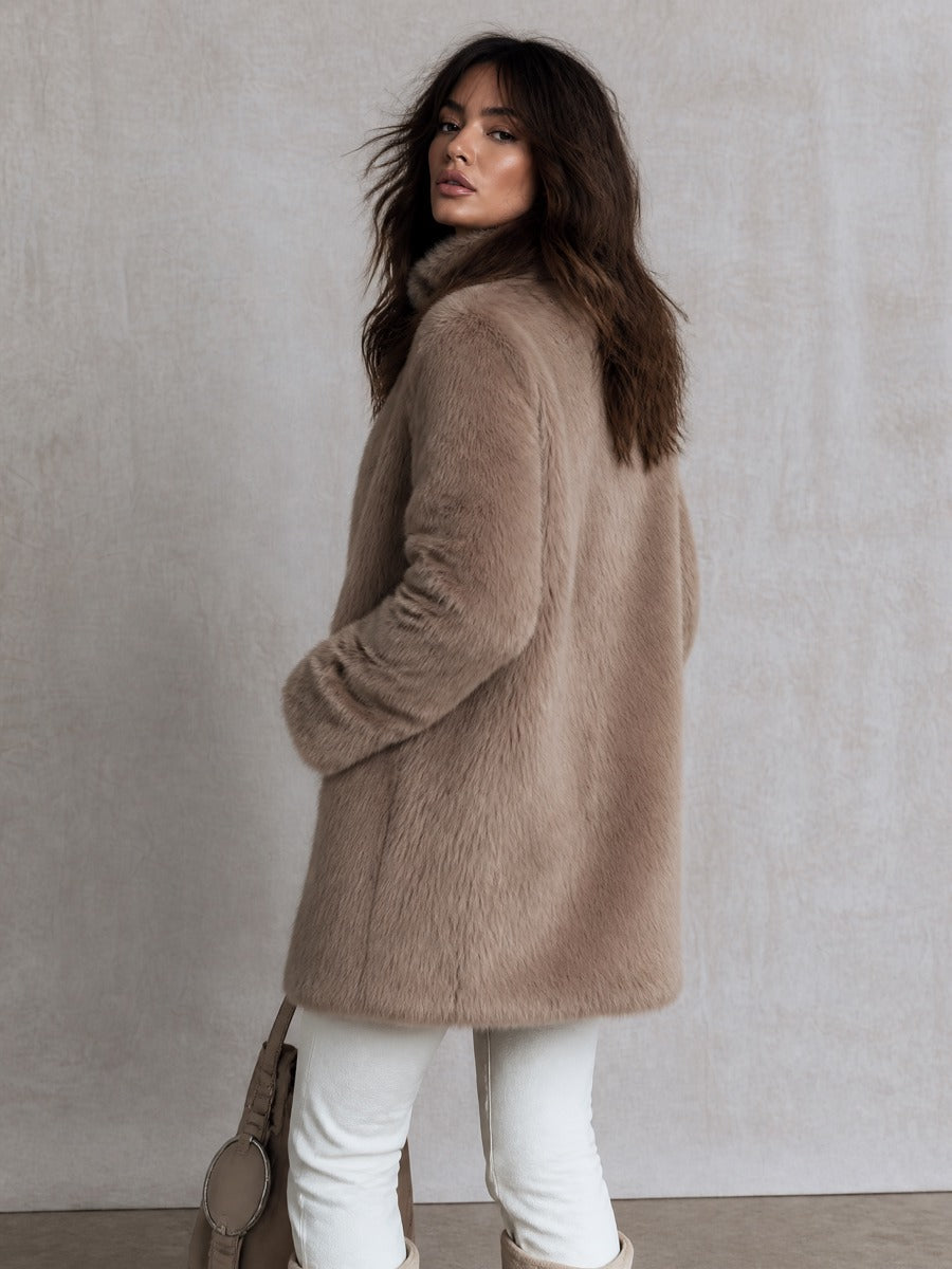 Women's Faux Fur Belted Collar Longline Coat