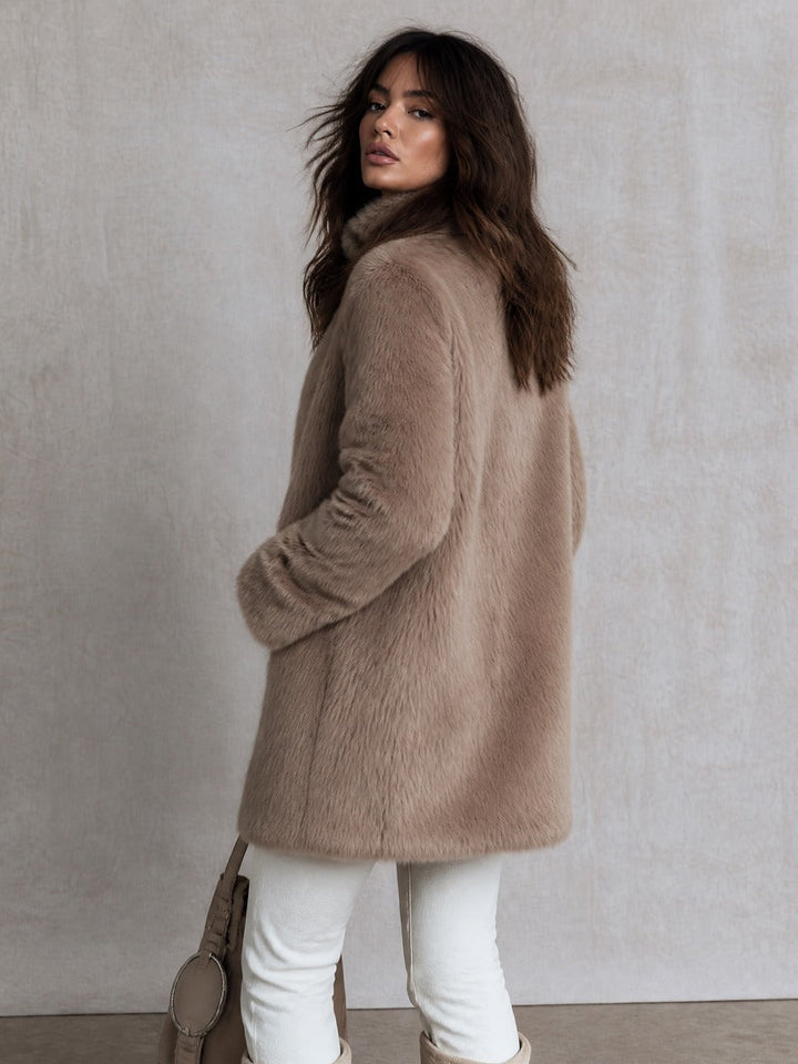 Women's Faux Fur Belted Collar Longline Coat