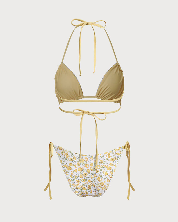Clara & Sophia | Floral Triangle Bikini Set for Women in Yellow