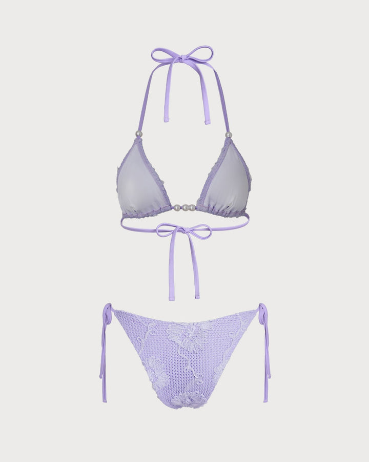 Clara & Sophia | Jacquard Halter Bikini Set for Women in Purple