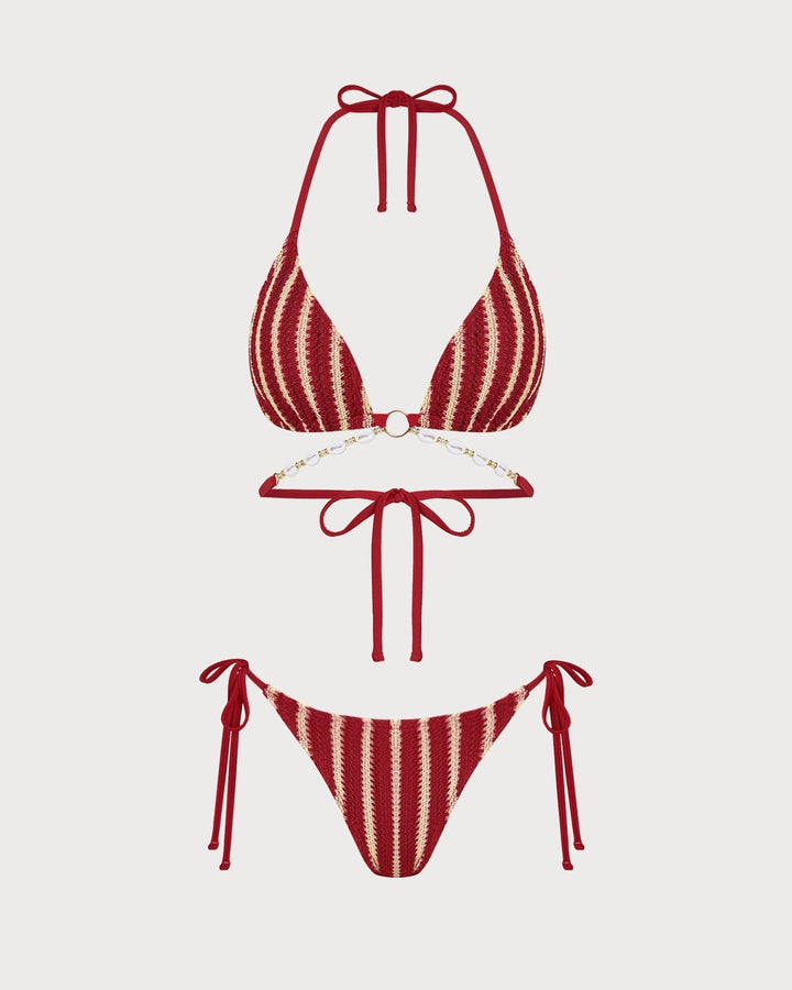 Clara & Sophia | O-Ring Bikini Set for Women in Red with Contrasting Details