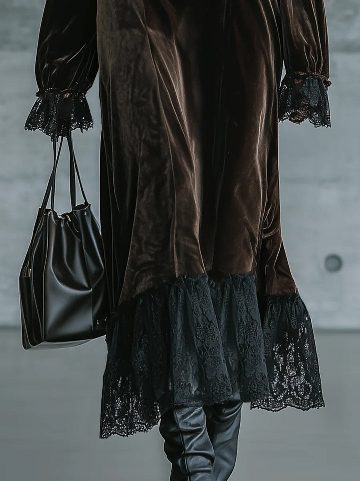 Dark Brown Velvet Off Shoulder Evening Maxi Dress