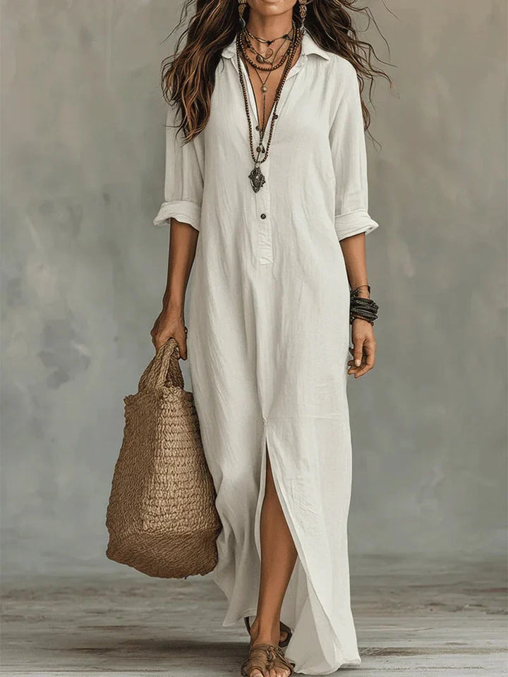 Collared Button-Front Maxi Dress