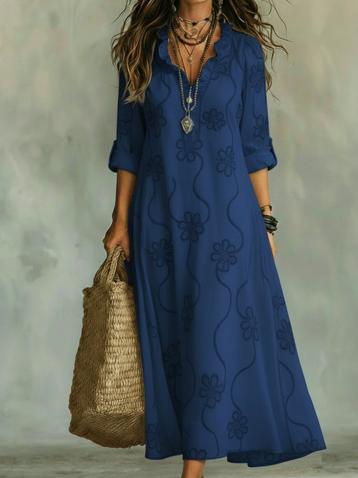 Kallie - Embroidered V Neck Maxi Dress Casual Fit