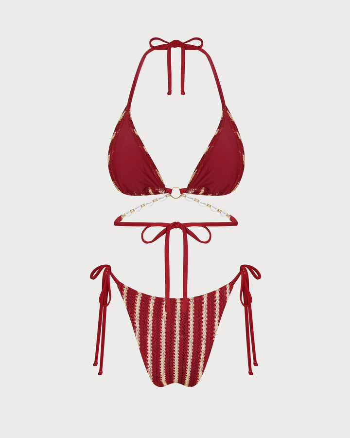 Clara & Sophia | O-Ring Bikini Set for Women in Red with Contrasting Details