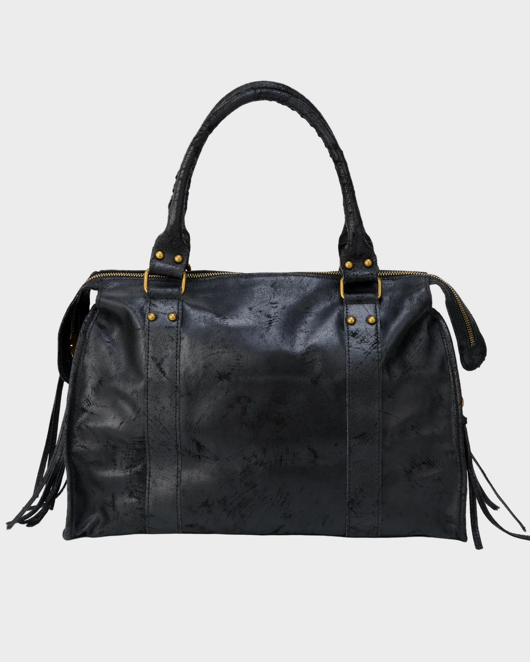 Roomy Black Shoulder Bag with Zip Top and Gold Hardware