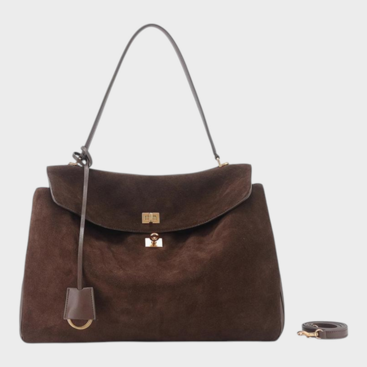 Curved Leather Handbag with Adjustable Shoulder Strap
