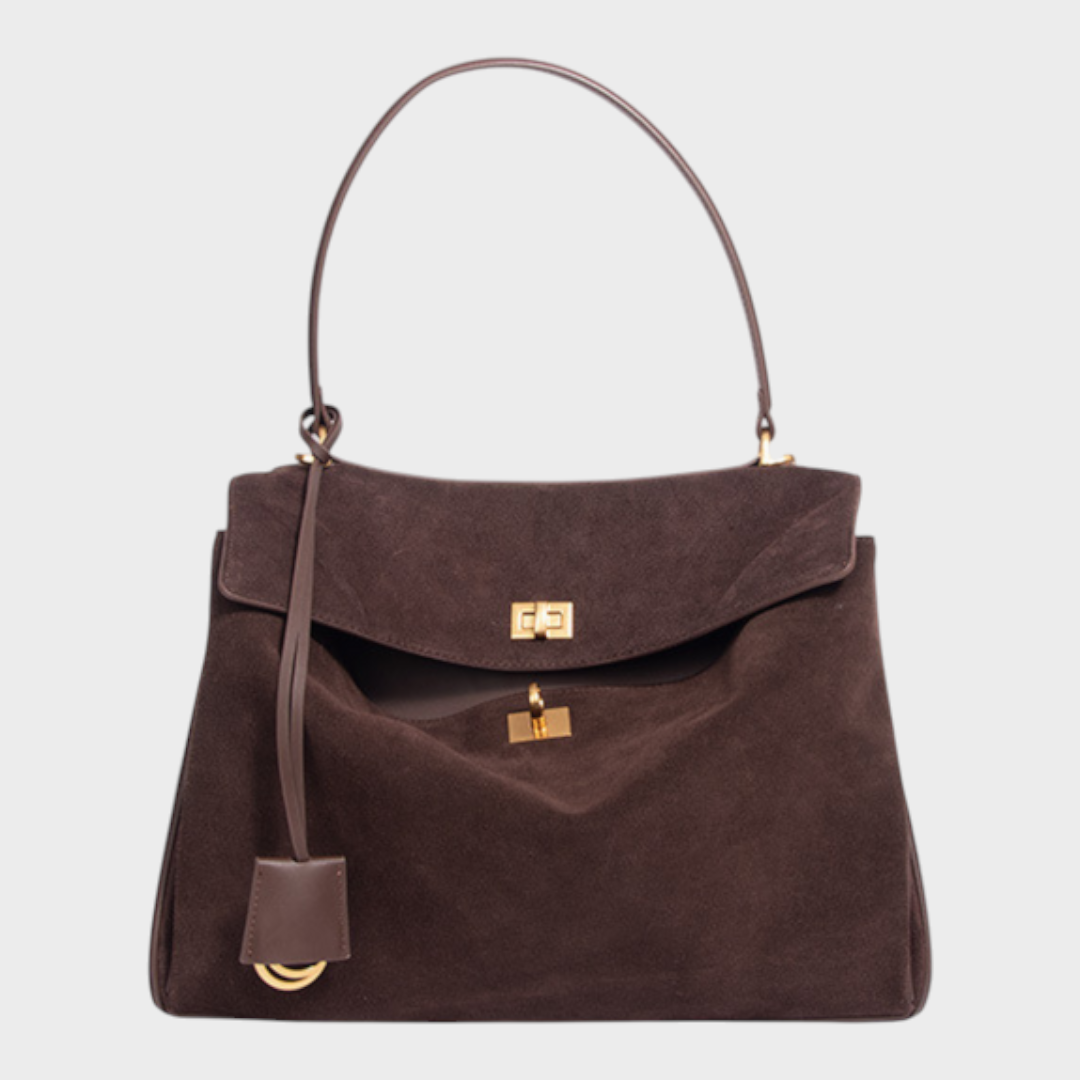 Cowhide Shoulder Bag with Magnetic Flap Closure