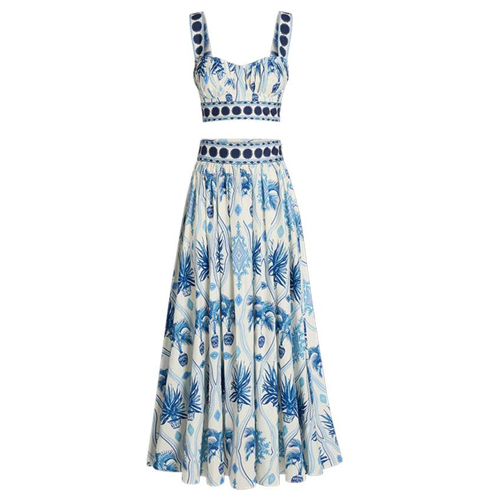 Blue Botanical Print Swimsuit Set(s)