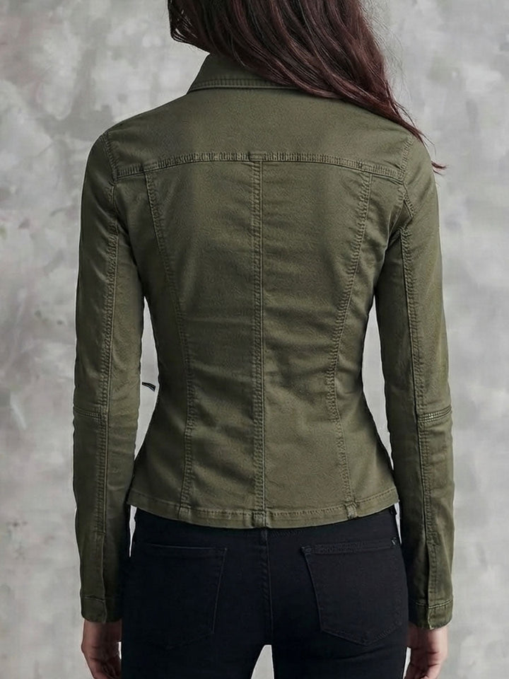 Vintage Army Green Wash Cotton Multi‑Pocket Jacket
