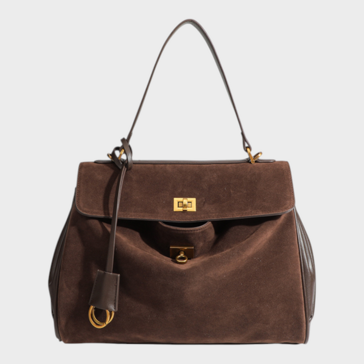 Curved Leather Handbag with Adjustable Shoulder Strap