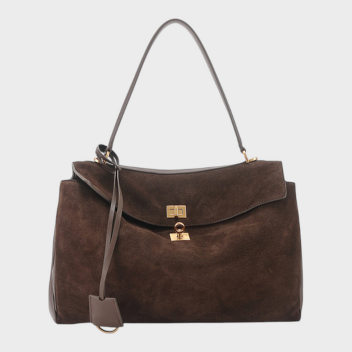 Curved Leather Handbag with Adjustable Shoulder Strap
