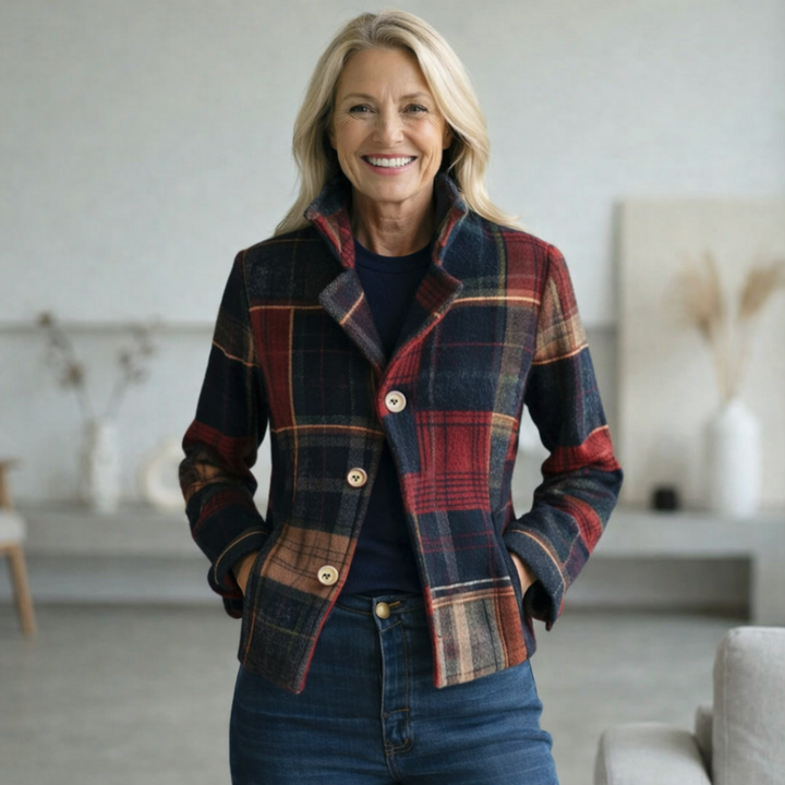 Nalla – Plaid Mid-Season Coat with Stand Collar