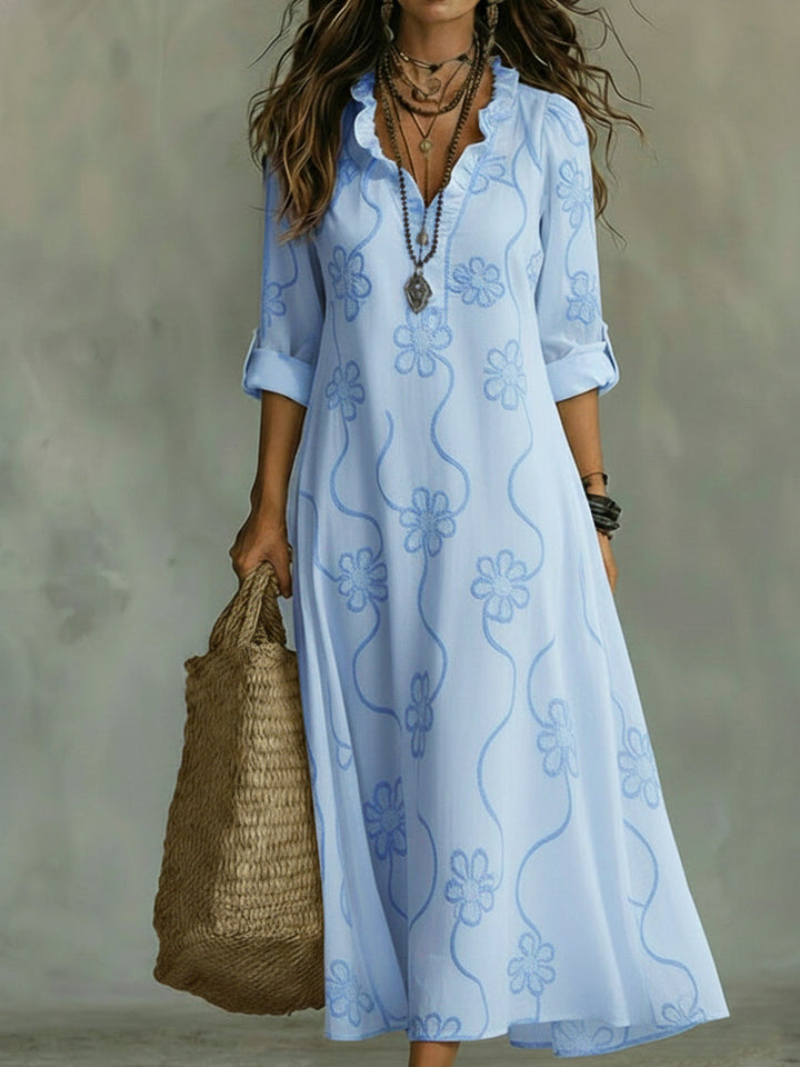 Kallie - Embroidered V Neck Maxi Dress Casual Fit