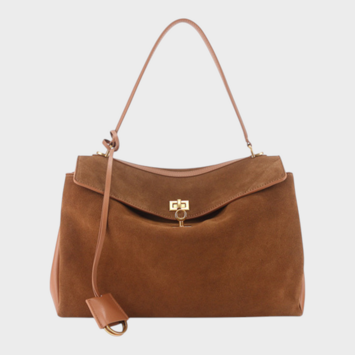 Curved Leather Handbag with Adjustable Shoulder Strap