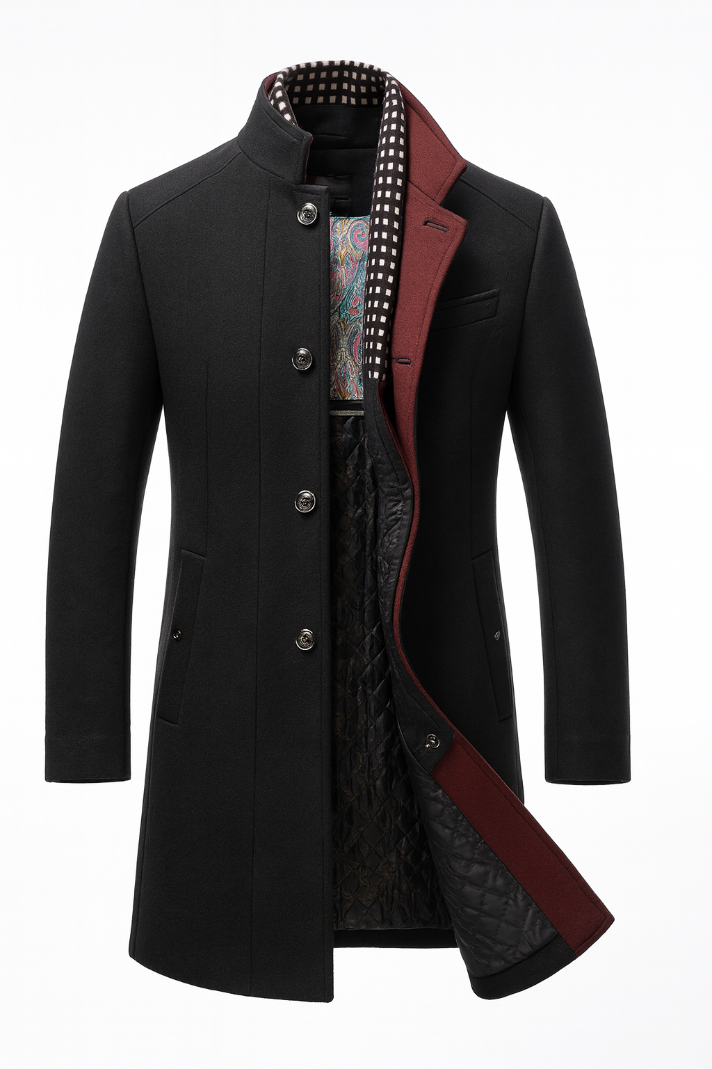 Wool Blend Overcoat with Notch Lapel Collar