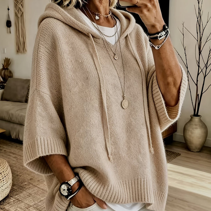 Comfortable Knit Oversized Hoodie for Women with Hooded Neck Half Sleeve Batwing Relaxed Style
