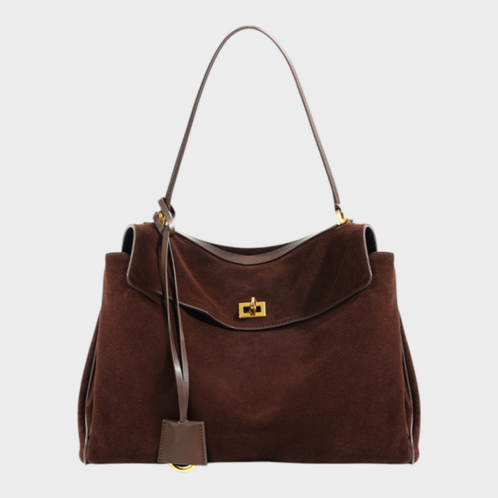 Curved Leather Handbag with Adjustable Shoulder Strap