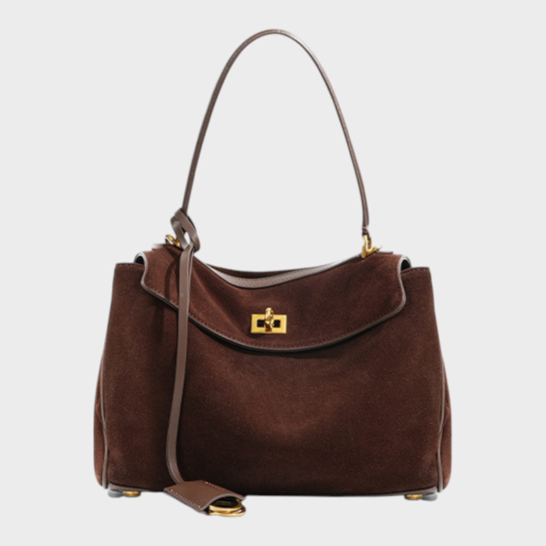 Curved Leather Handbag with Adjustable Shoulder Strap