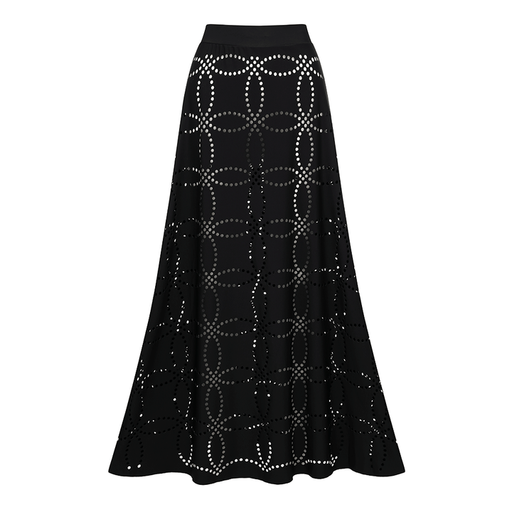 Underwired Black Ruffle Laser Cutting Flower One Piece Swimsuit and Skirt