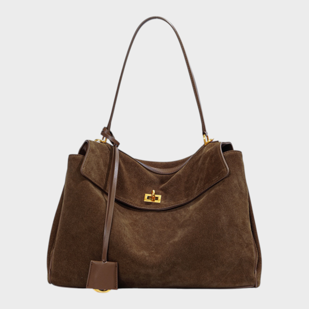 Cowhide Shoulder Bag with Magnetic Flap Closure