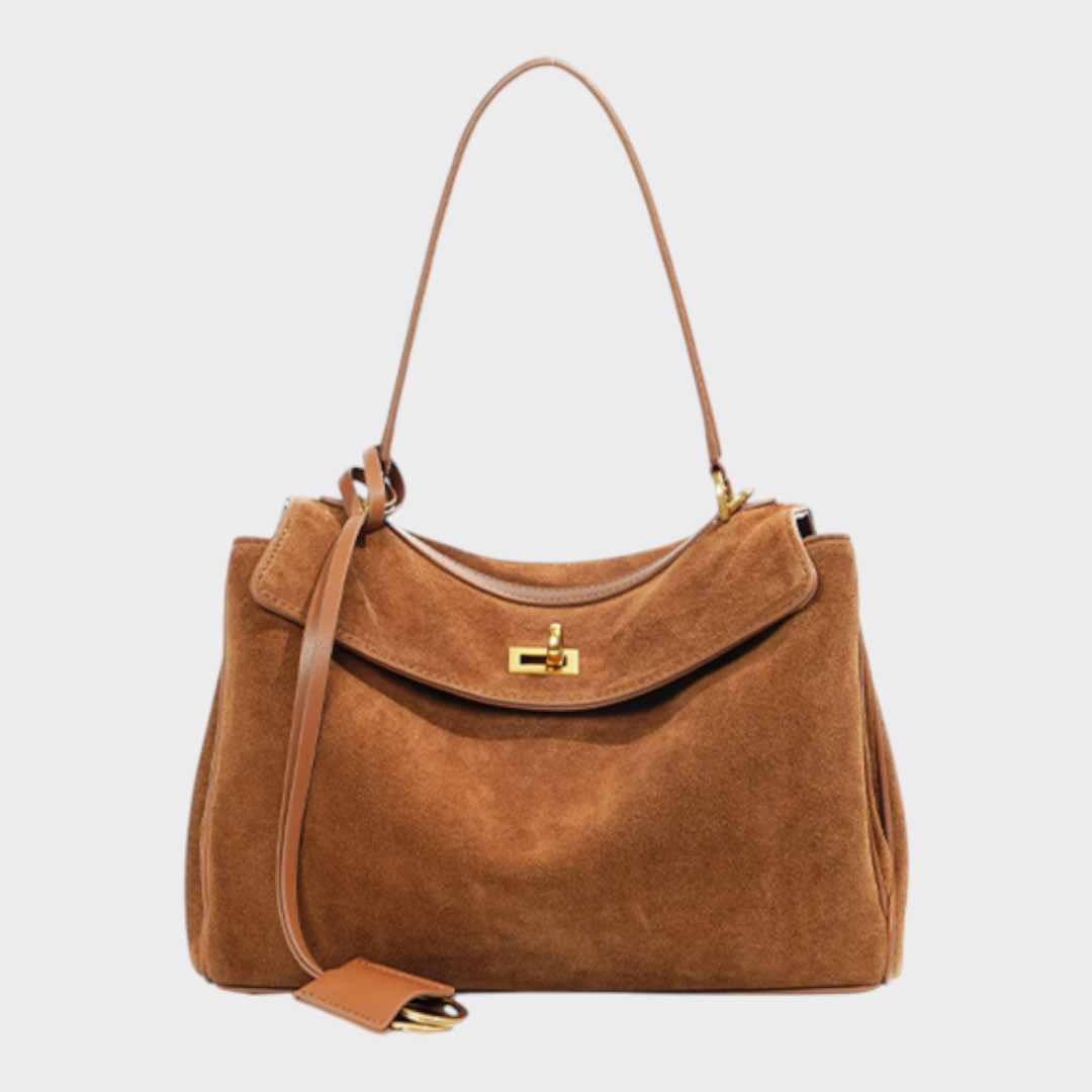 Curved Leather Handbag with Adjustable Shoulder Strap