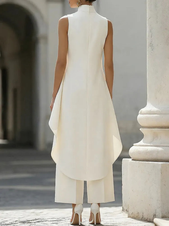 High-Neck Asymmetric Top & Wide-Leg Trouser Set