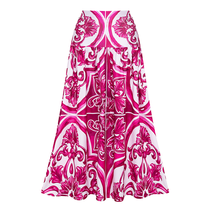 Ruffle Classic Majolica Series Pattern Print Bikini Swimsuit and Skirt or Shorts