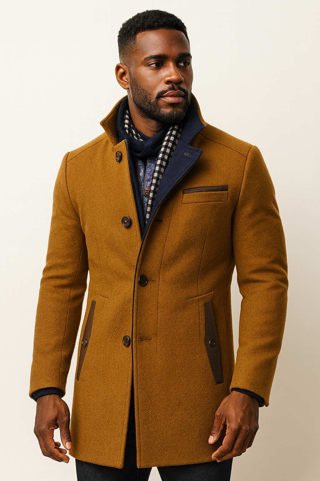 Classic Overcoat with Straight Cut and Front Buttons