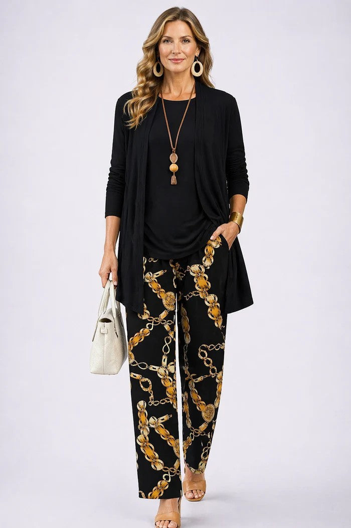 Iris | Three-Piece Cardigan, Top and Printed Trouser Set