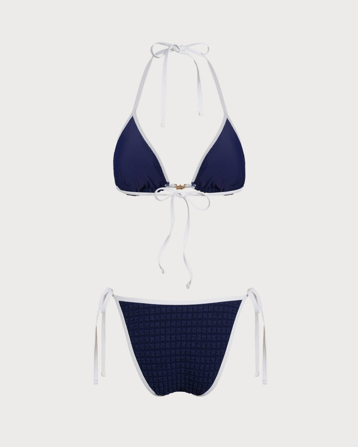 Clara & Sophia | Halter Bikini Set for Women in Blue with Contrasting Details