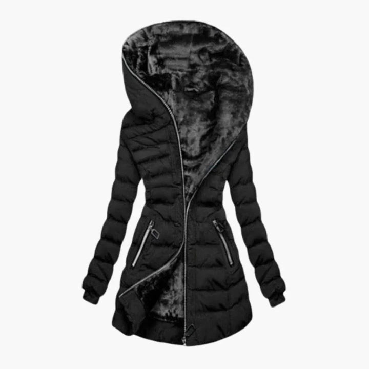 Effortless Quilted Puffer Jacket for Women with Hooded Long Sleeve Faux Fur Lined Longline Winter Style