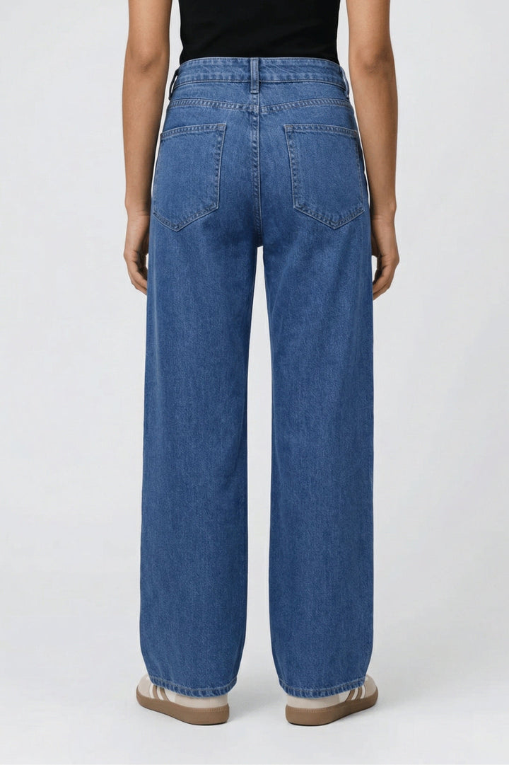 Effortless Blue Wide Leg Jeans for Women with High Waisted Relaxed Denim Casual Style