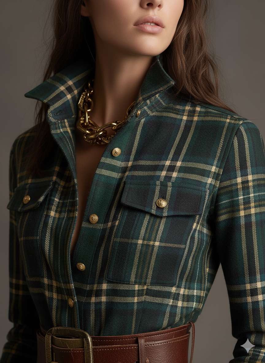SIENNA – ELEGANT PLAID MAXI SHIRT DRESS