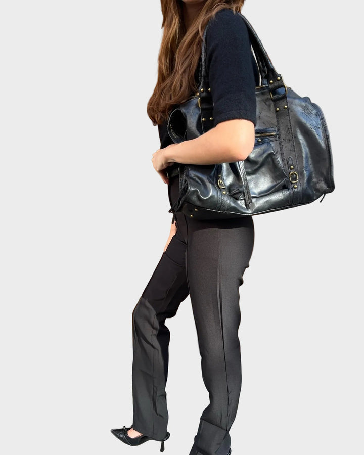 Structured Black Tote with Inner Phone Pocket