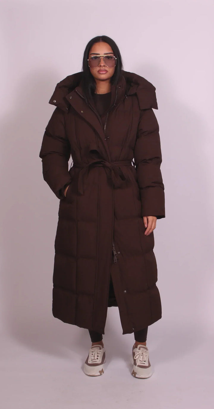 Long Insulated Coat with Waist Definition